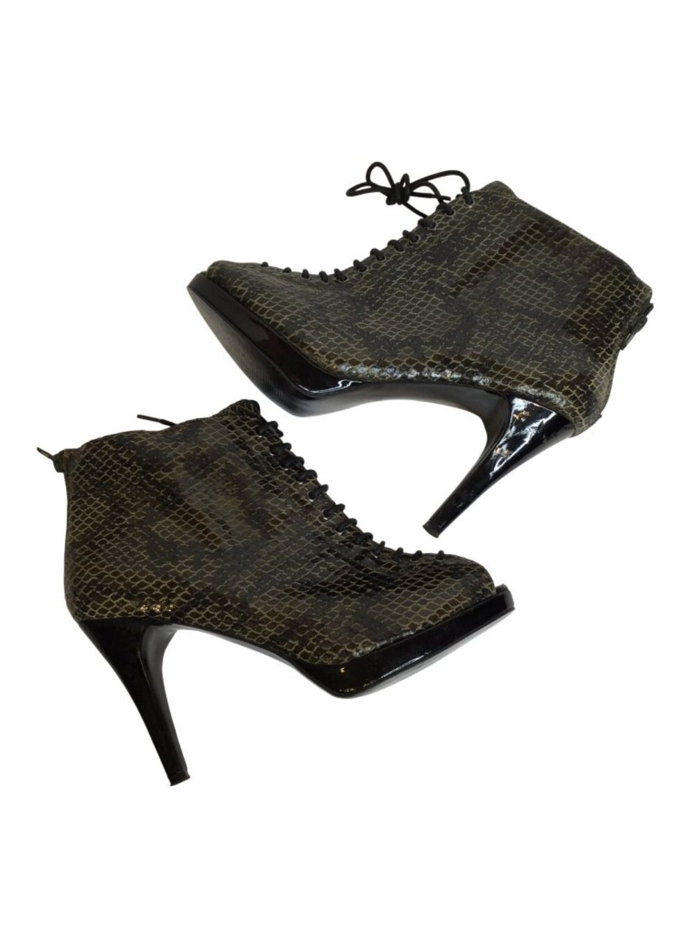Taryn Rose High Heel Power Rhea Leather Snake Print Lace Up Ankle Booties Sz10